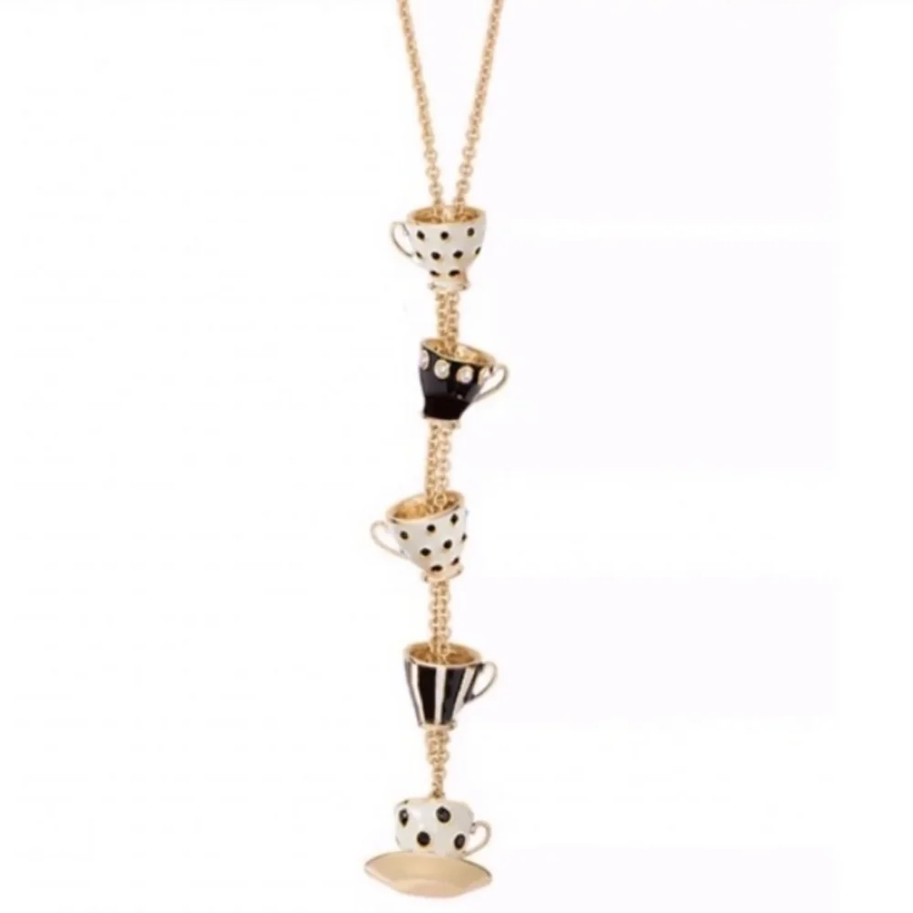 Kate Spade Tea Time Alice In Wonderland Stacked Tea Cups Necklace